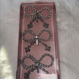 6pc Cupcakes & Cashmere Rhinestone Gold Bow Christmas Tree Clip Ornaments New
